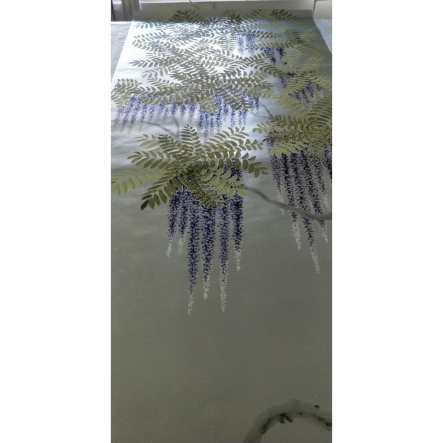Chinoiserie Silver Leaf Chinoiserie Hand‑Painted Wisteria Wall Panels (Set of 1) For Sale - Image 3 of 5