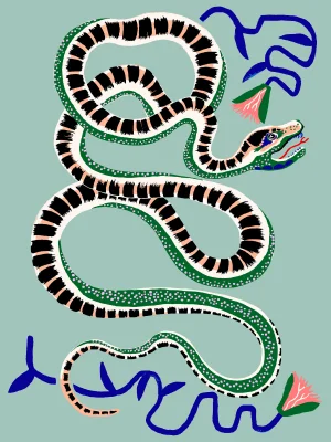 "Philosopher Snake in Dusty Blue" Contemporary Giclee Print by Sarah Gordon