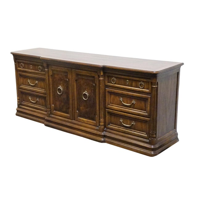 Drexel Drexel Heritage Cameo Collection Burled Walnut Italian Neoclassical Tuscan Style 78" Triple Door Dresser 002-132 For Sale - Image 4 of 17