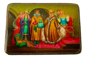Vintage Russian Hand-Painted Lacquered Small Wooden Box Signed Fedoskino