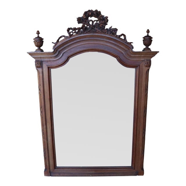 Antique French Carved Walnut Arch Mercury Mirror For Sale