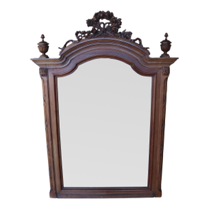 Antique French Carved Walnut Arch Mercury Mirror