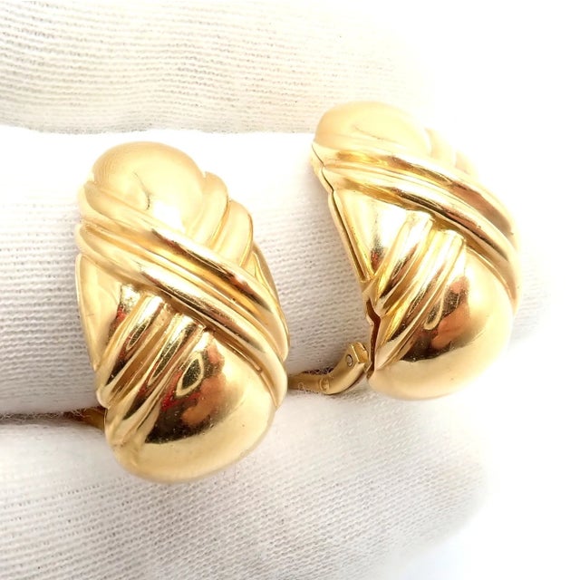 Metal Vintage Bulgari Bvlgari 18k Yellow Gold Roma Double X Huggie Earrings, A Pair For Sale - Image 7 of 9