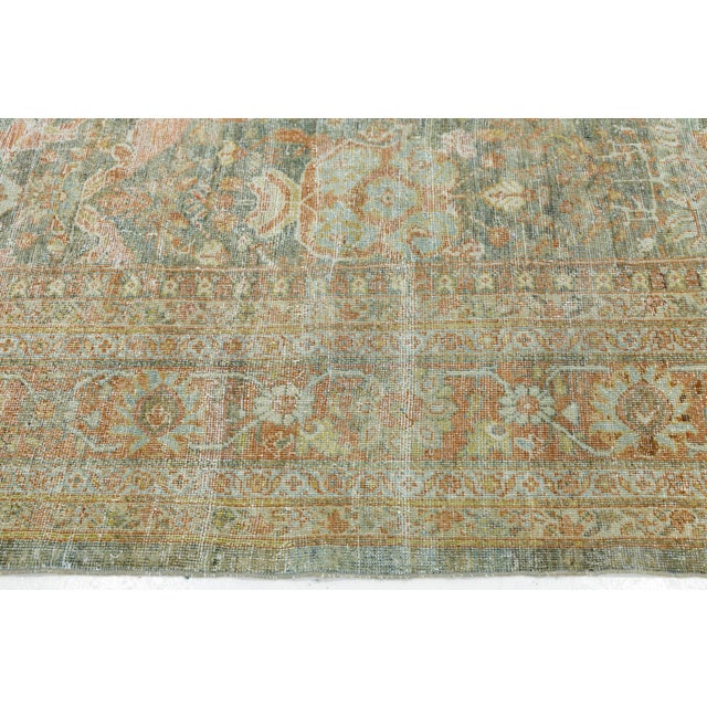 Antique Mahal Wool Area Rug With Muted Sage Green & Terracotta Palette For Sale - Image 4 of 11