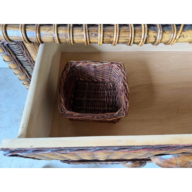Vintage Coastal Organic Bamboo & Woven Wicker Three-Drawer Nightstand For Sale - Image 10 of 12