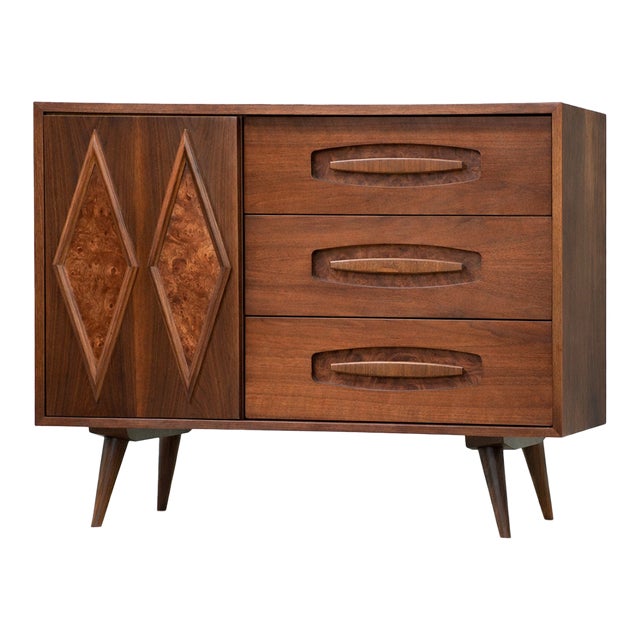 1960s Refinished Walnut and Burl Dresser Chest by Young For Sale