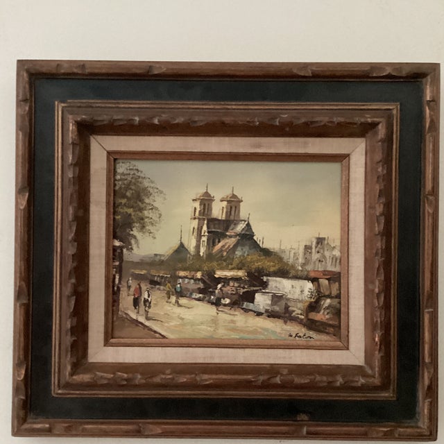 Mid 20th Century Paris City Landscape Market Scenes Oil Painting on Canvas Signed Framed For Sale - Image 12 of 12