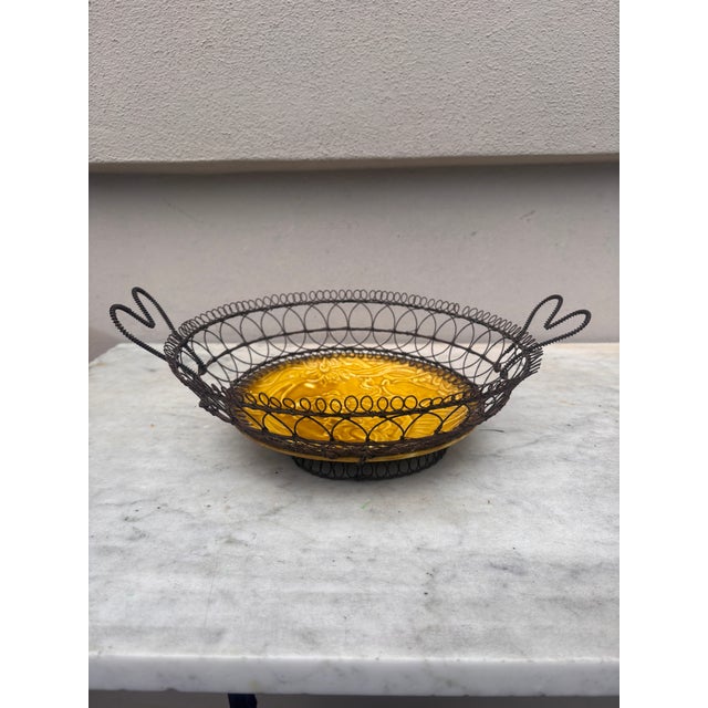 Art Nouveau Austrian Majolica Art Nouveau Wire Basket Circa 1900 For Sale - Image 3 of 6