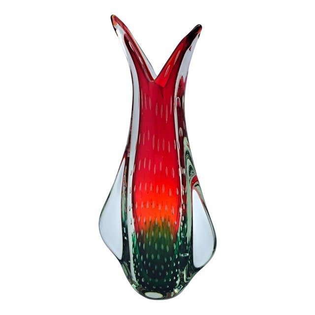 Murano Glass Vase in Sommerso and Bullicante Glass from Manifattura Di Murano, 1980s For Sale