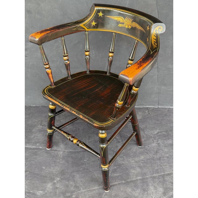 American Ebonized Captain's Chair With Federal Style Eagle and Stars For Sale In Austin - Image 6 of 18