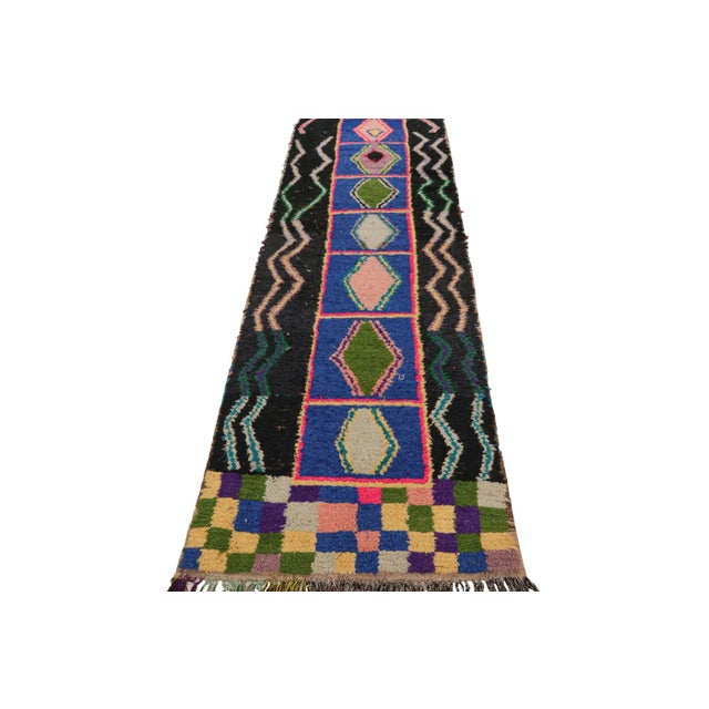 1950s Vintage Moroccan Runner Rug in Blue With Lozenge Medallions, From Rug & Kilim For Sale - Image 5 of 7