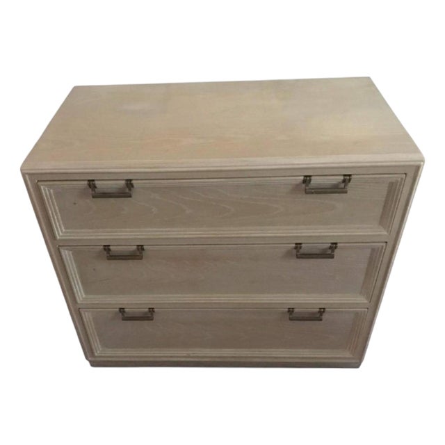 Pair of 1970s Drexel Cerused Oak Nightstands / Dressers With Brass Hardware For Sale