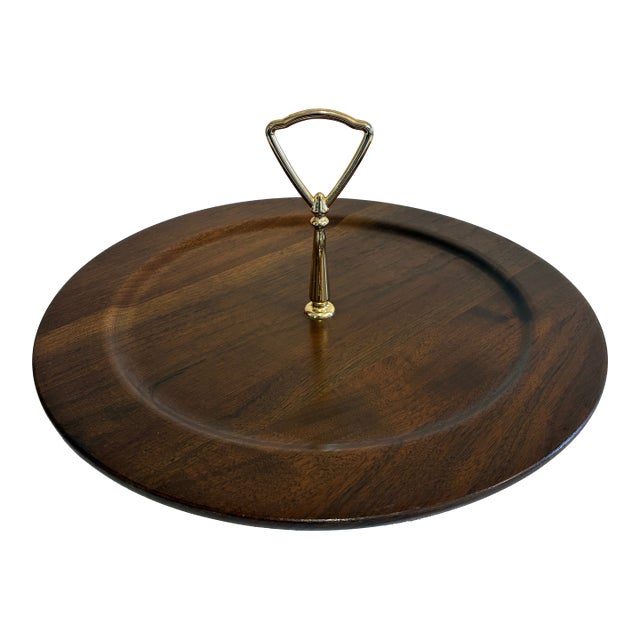 Vintage Ozark Walnutware Solid Walnut Serving Tray With Brass Handle, Mid-Century Modern For Sale