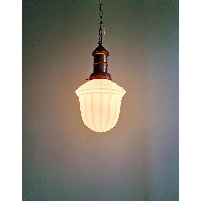 Art Deco Pendant Light in Molded White Pressed Glass, 1920s-1930s For Sale - Image 12 of 15