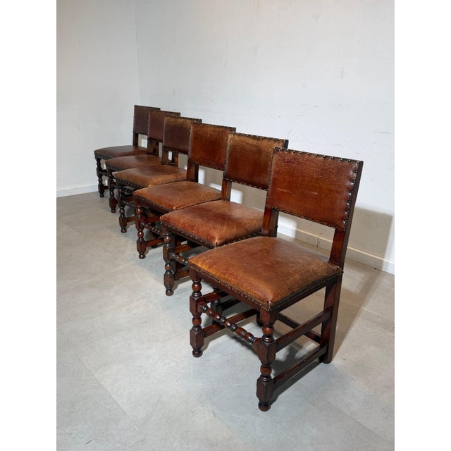 Wood Antique Oak Dining Chairs with Sheepskin Upholstery, Set of 6 For Sale - Image 7 of 7