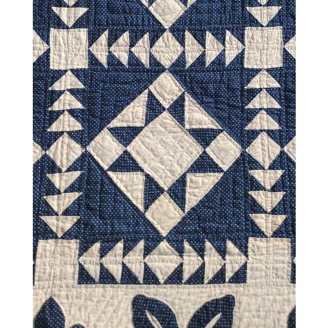 19th Century 19Thc Blue & White Eight Point Star Quilt For Sale - Image 5 of 8