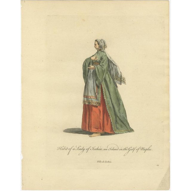 Grand Tour Italian Costume Prints, Habit of a Lady of Ischia, an Island in the Gulf of Naples, 1749, Paper, Set of 2 For Sale - Image 4 of 12