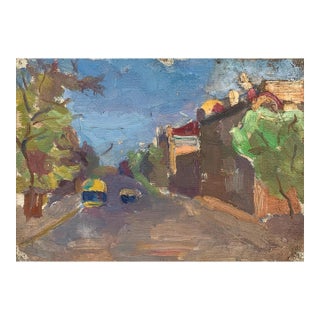 Vintage Urban Oil Painting: Ukrainian Cityscape, 1960s Art 15-22 For Sale