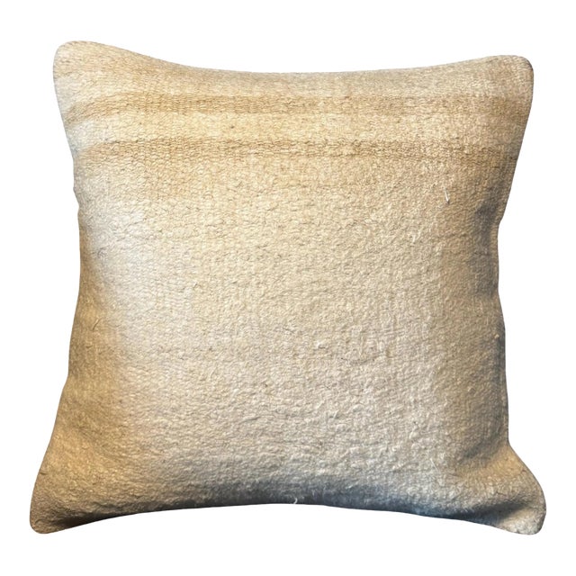 Handwoven Hemp Cushion, Natural Ivory Warm Beige Ombre Pillow, Turkish Anatolian Pillow With Insert, 16x16 In For Sale