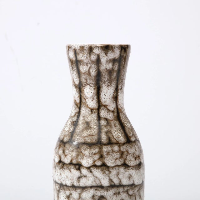 Mid-Century Modernist White and Earth Toned Ceramic Vase With Banded Detailing For Sale - Image 11 of 13
