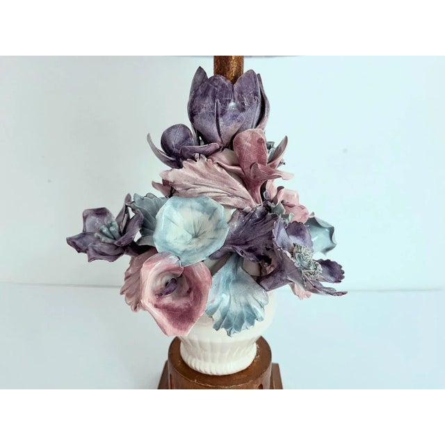 Mid 20th Century 1950s Italian Floral Bouquet Lamp & Shade For Sale - Image 5 of 18