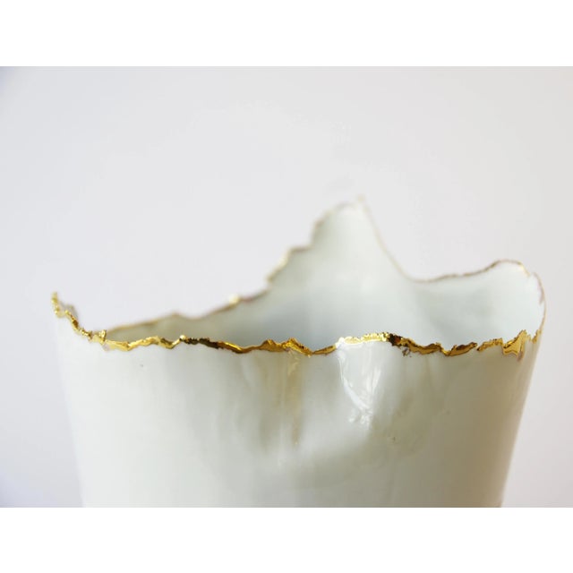 Contemporary Porcelain and Gold Vase Big Imperfections by Dora Stanczel For Sale - Image 3 of 6