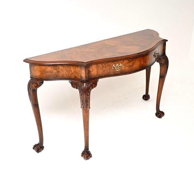 Large Antique Queen Anne Style Figured Walnut Console Table, 1900 For Sale - Image 3 of 11