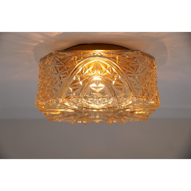 Square 3D Amber Glass Flush Mount Lamp by Limburg, Germany, 1960s For Sale - Image 8 of 12