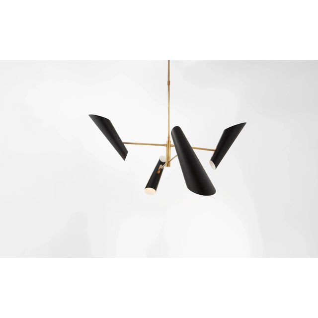 Franca Small Pivoting Chandelier in Hand-Rubbed Antique Brass with Black Shades Designer: AERIN Fixture Height: 8.25" -...