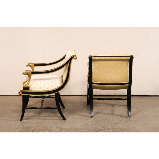 Mid 20th Century French Gold & Black Chairs with Carved Eagles - a Pair For Sale In Atlanta - Image 6 of 11