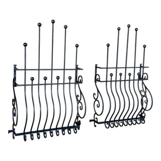 Mid-20th Century Hand-Forged Iron Window Grilles With Sculptural Scrollwork-Pair For Sale