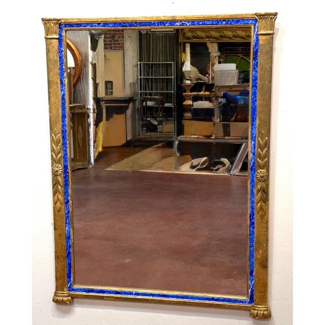 Italian Neoclassical Lapis-Blue Enameled Giltwood Mirror, 1960s For Sale - Image 4 of 16