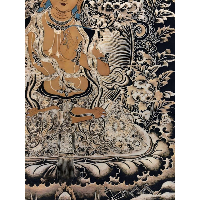 Textile Mid 20th Century Xizang Embroidery and Brocade Thangka Buddha Painting - Wrathful Deity Protector Wall Art - Hand Painted Buddhist Sacred Scroll For Sale - Image 7 of 7