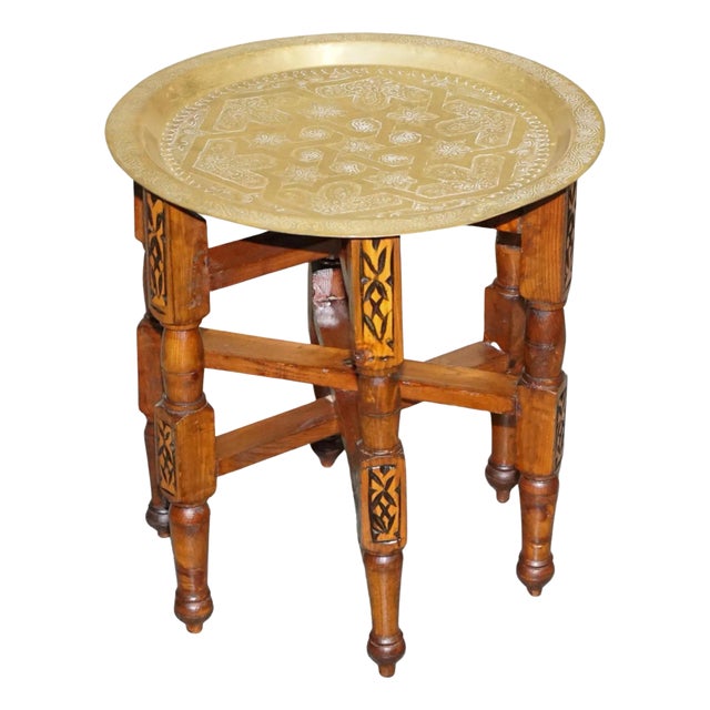 Vintage Moorish Moroccan Brass Folding Tray Table, 1920s For Sale