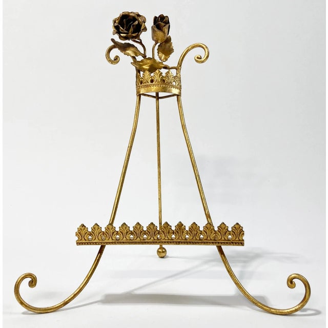Traditional Vintage Italian Tole Gilt Rosette Table Easel For Sale - Image 3 of 7