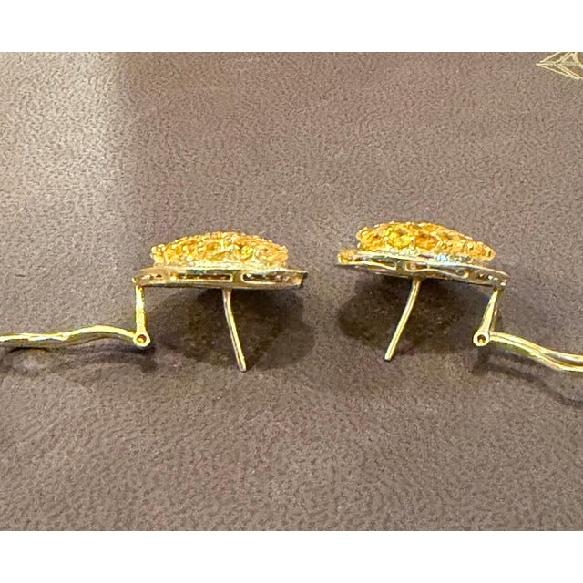 12 Ct Natural Ceylon Yellow Sapphire & 2 Ct Diamond Stud Heart Earrings 18 KYG For Sale - Image 4 of 18