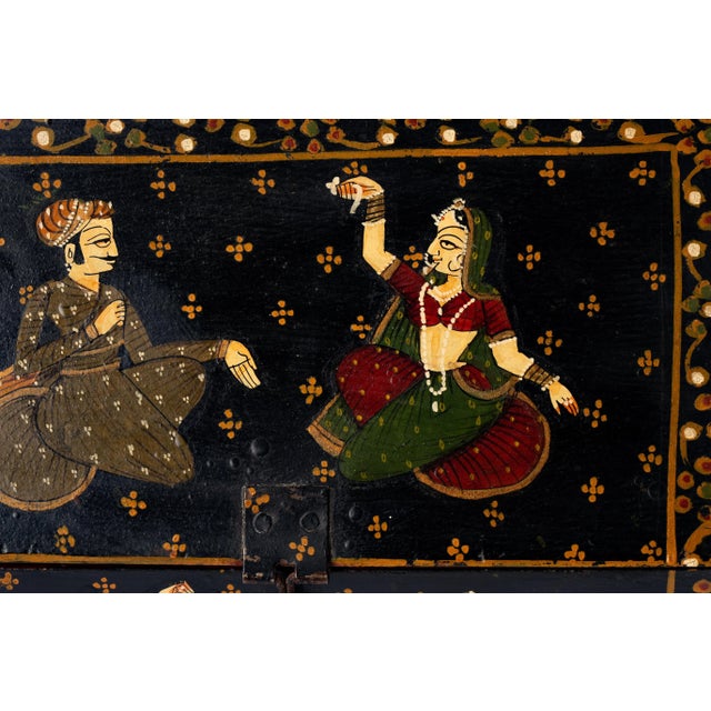 Vintage Rajasthani Indian Hand Painted Wood Jewelry Dowry Box For Sale - Image 12 of 13