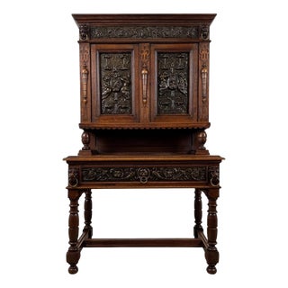 19th Century Jacobean Revival Copper and Oak Cabinet For Sale