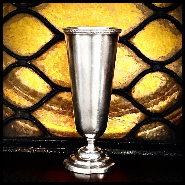 Metal Antique Silverplate Trumpet Bud Vase - Benjamin Franklin Hotel For Sale - Image 7 of 9