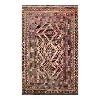 Handwoven Maimana Ghalmori Kilim Rug in Brown, Blue and Rose, 9.6 X 13.6 Ft For Sale