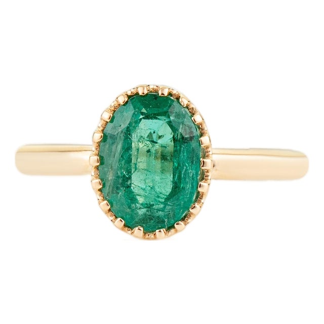 Vintage Inspired 1.9ct Natural Emerald Oval Solitaire Ring Size 7 in 18k Yellow Gold For Sale