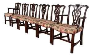 Baker Furniture Style Georgian Carved Mahogany Dining Chairs, Set of Six