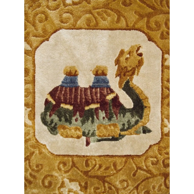 Art Deco Chinese Silk Rug in Gold For Sale - Image 4 of 10