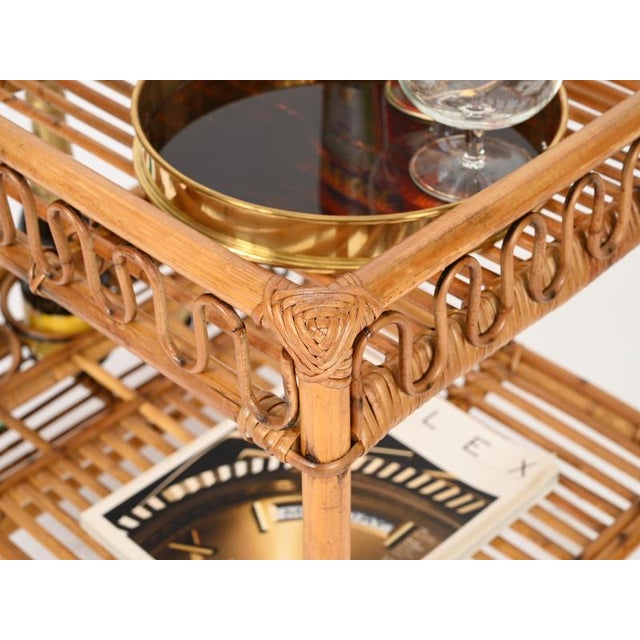 Vintage Italian Rattan and Wicker Serving Bar Cart by Franco Albini, Italy, 1960s For Sale - Image 11 of 15