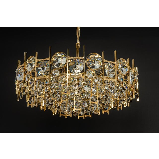 Gold Large Gilt Brass and Crystal Chandelier from Palwa, Germany, 1970s For Sale - Image 8 of 11