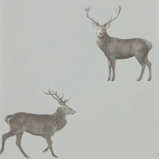 Sanderson Evesham Deer Wallpaper in Silver Grey For Sale