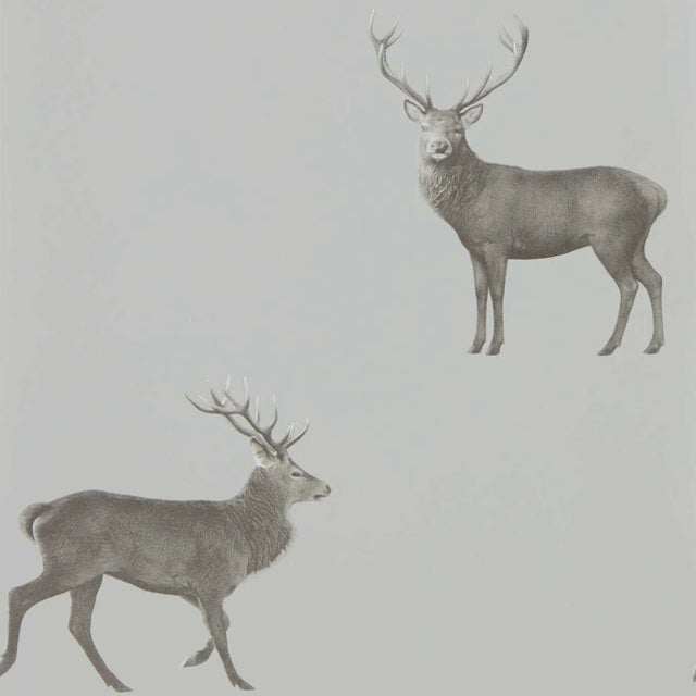 Sanderson Evesham Deer Wallpaper in Silver Grey For Sale