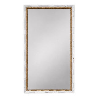 Mid-Century White and Gilt Faux Bamboo Floor Mirror For Sale