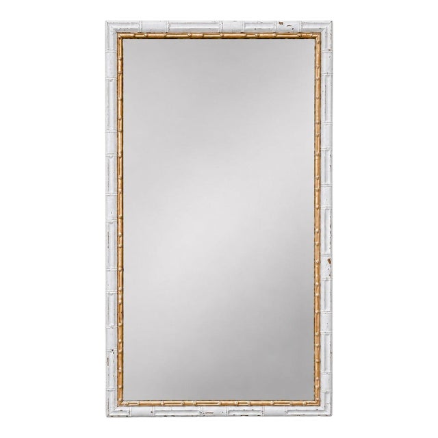 Mid-Century White and Gilt Faux Bamboo Floor Mirror For Sale