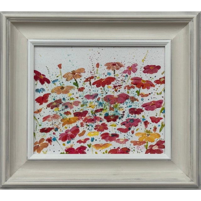 Colourful Abstract Flowers on White Background by Contemporary British Artist 2021 For Sale